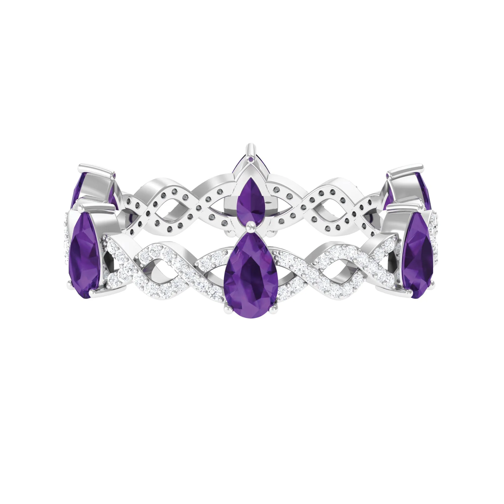 1.50 CT Amethyst and Diamond Full Eternity Ring with Crossover Shank