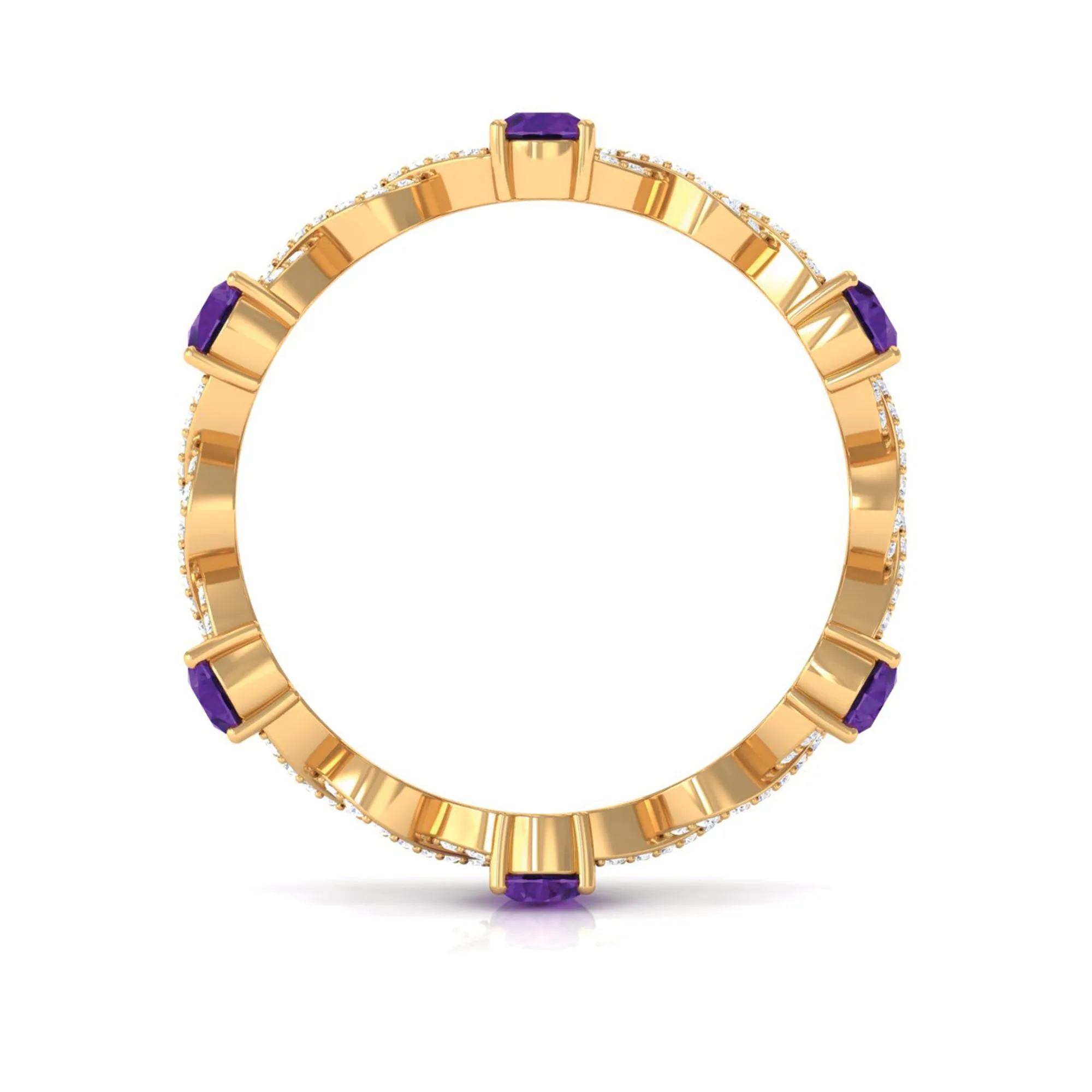 1.50 CT Amethyst and Diamond Full Eternity Ring with Crossover Shank