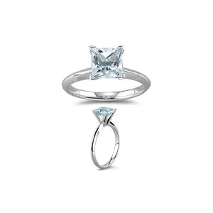1.60 Ct 7 mm AA Princess Aquamarine Solitaire Ring in 14K White Gold