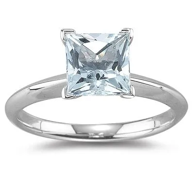 1.60 Cts Aquamarine Ring in 14K White Gold