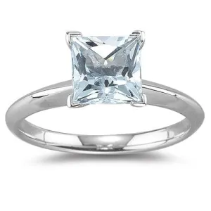 1.60 Cts Aquamarine Ring in 14K White Gold