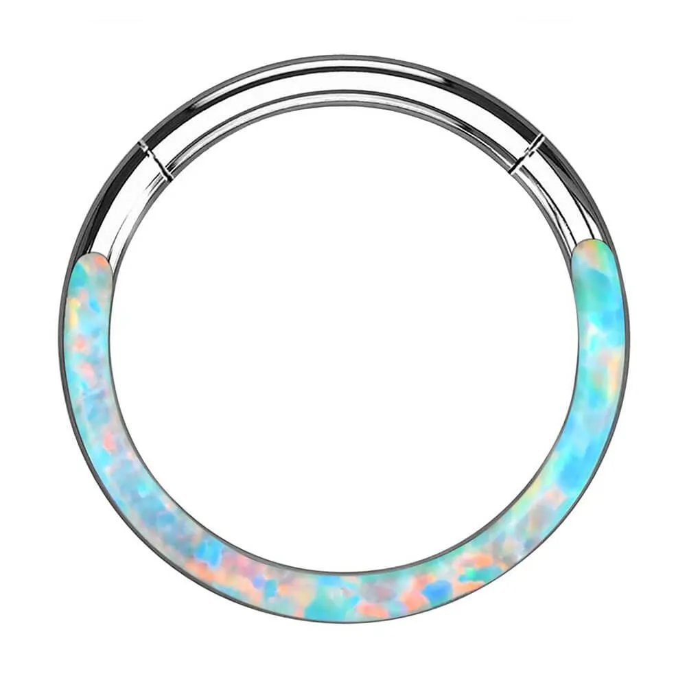 16G White Blue Opal Hinged Segment Cartilage Hoop Helix Earrings
