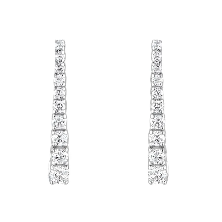 18ct White Gold Graduated Round Brilliant Cut Diamond Drop Earrings
