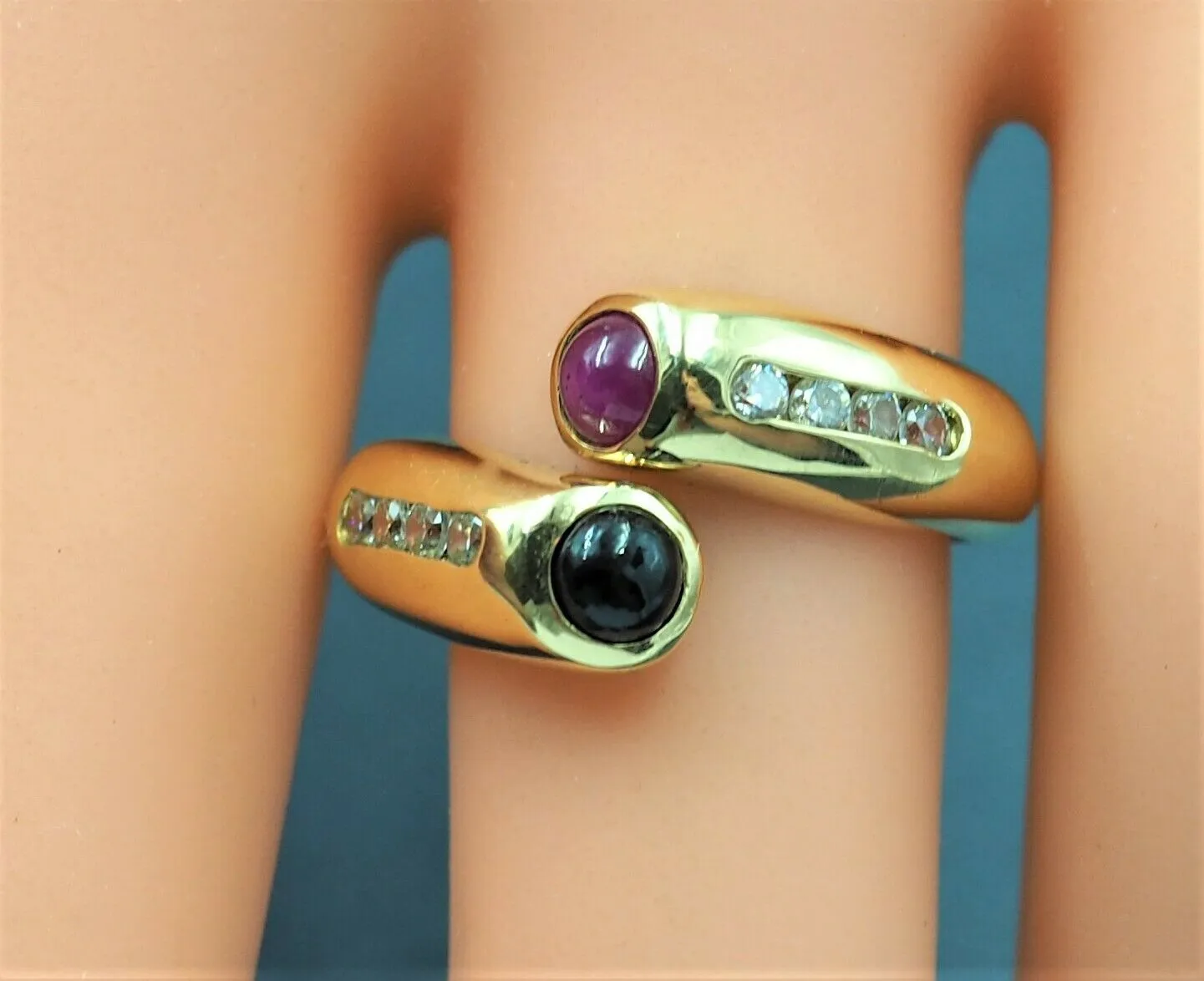 18ct Yellow Gold Ruby, Sapphire & Cubic Zirconia Ring
