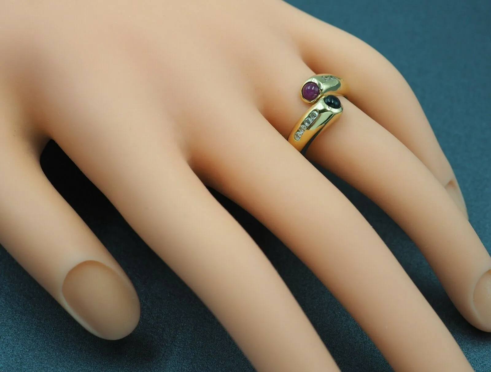 18ct Yellow Gold Ruby, Sapphire & Cubic Zirconia Ring
