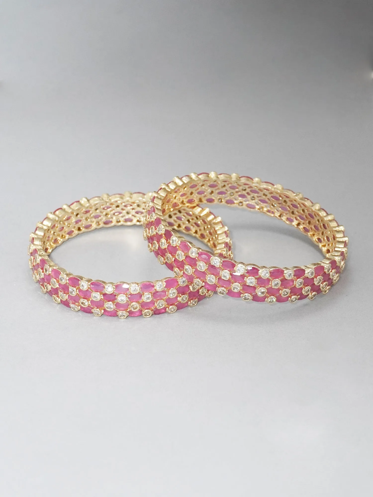 18k Gold Plated Pink and White Bangle Set of 2