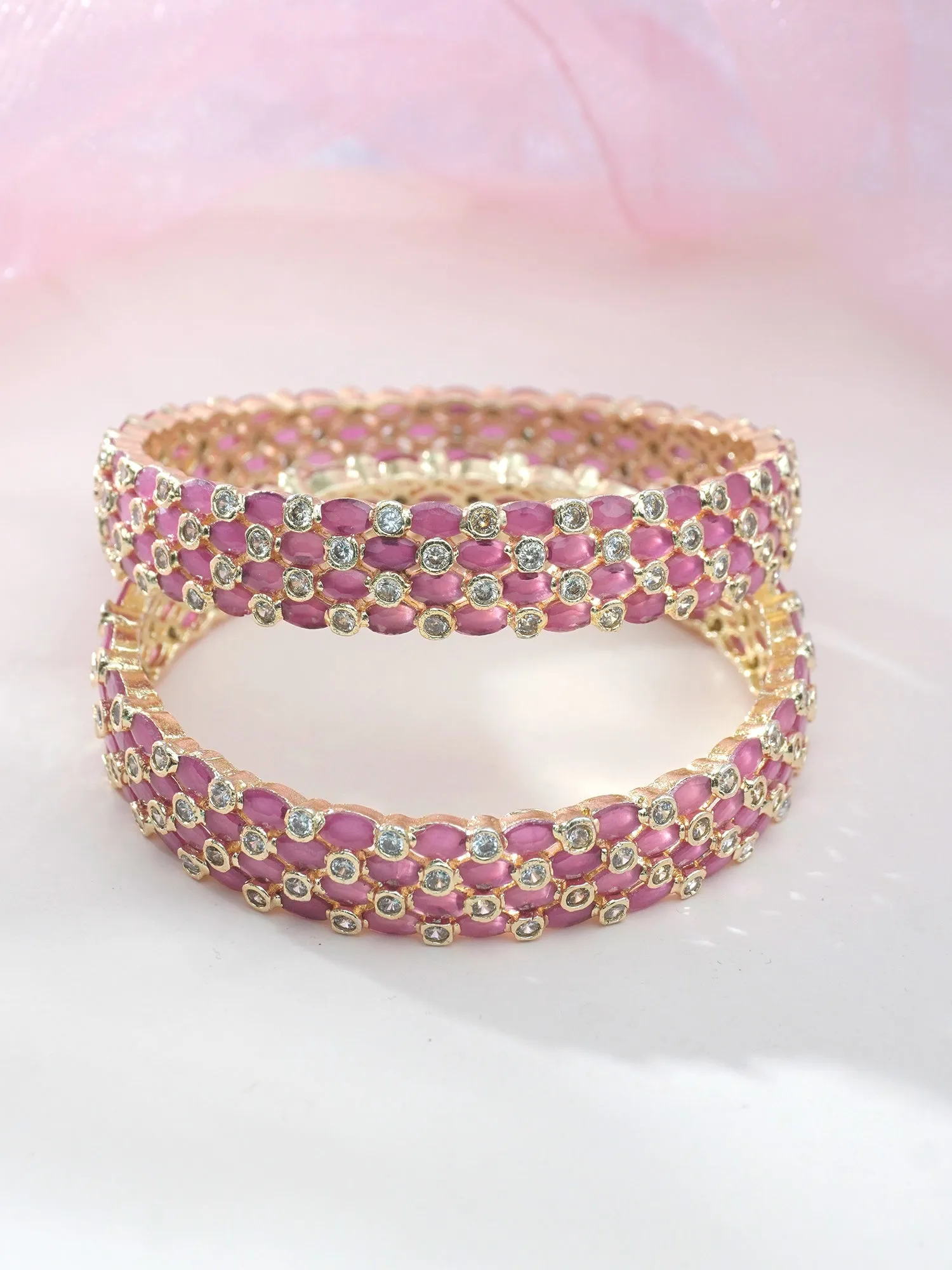 18k Gold Plated Pink and White Bangle Set of 2