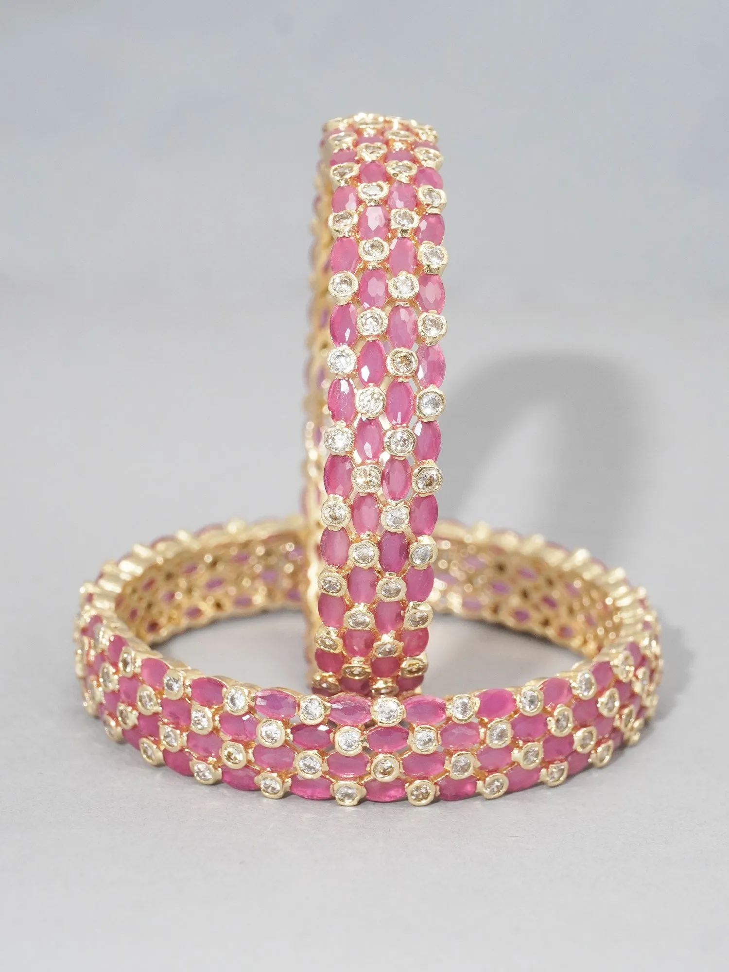 18k Gold Plated Pink and White Bangle Set of 2