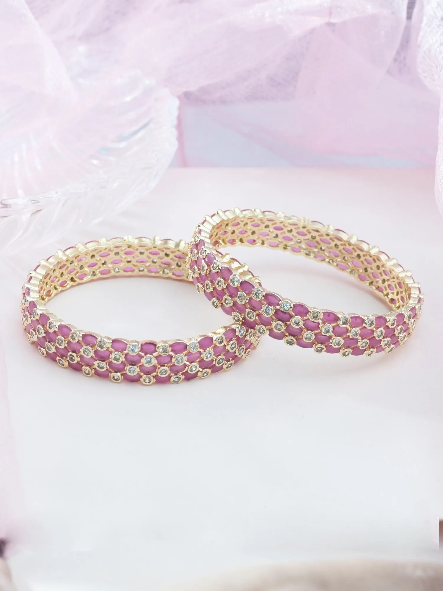 18k Gold Plated Pink and White Bangle Set of 2