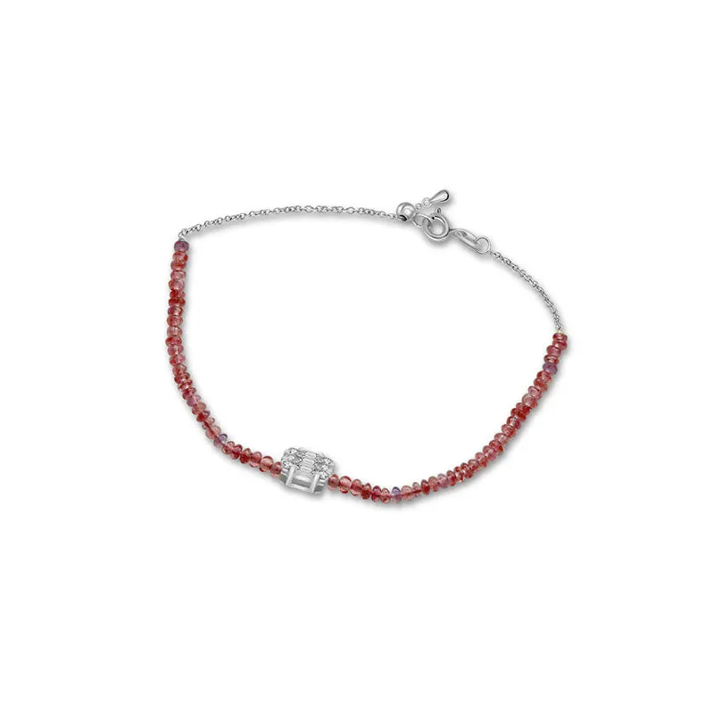 18k Gold Ruby Beaded with Square Shape Diamond Bracelet