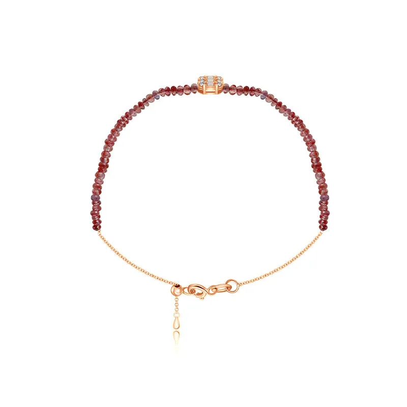 18k Gold Ruby Beaded with Square Shape Diamond Bracelet