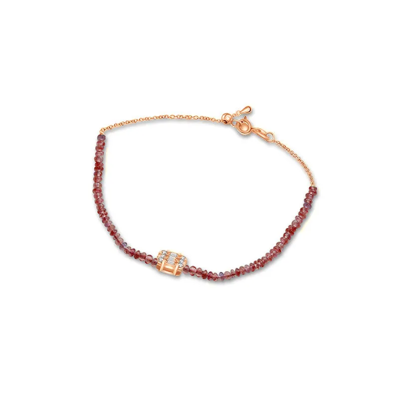 18k Gold Ruby Beaded with Square Shape Diamond Bracelet