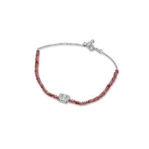 18k Gold Ruby Beaded with Square Shape Diamond Bracelet