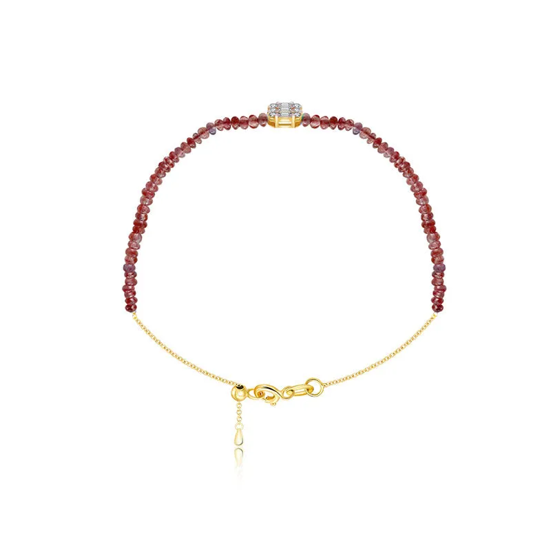 18k Gold Ruby Beaded with Square Shape Diamond Bracelet