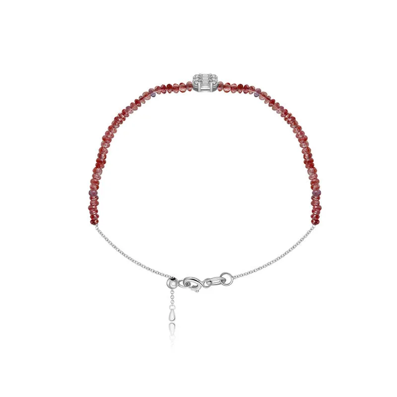18k Gold Ruby Beaded with Square Shape Diamond Bracelet
