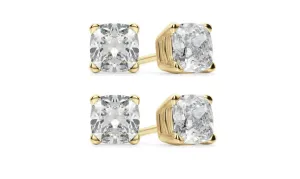 18k Yellow Gold 3Ct Cushion Cut White Sapphire Set Of Two Stud Earrings Plated