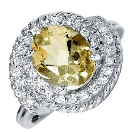 2 7/8ct Oval Citrine Vintage Oval Diamond Womens Braided Ring 14K White Gold
