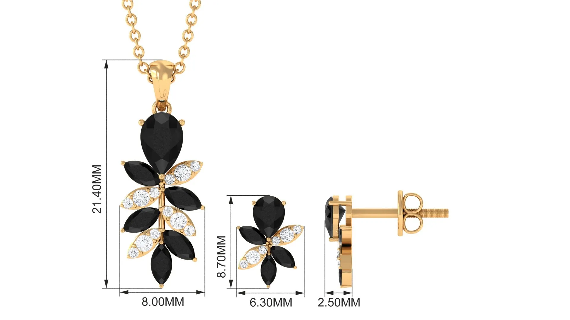 2 CT Nature Inspired Black Onyx and Diamond Dangle jewelry Set