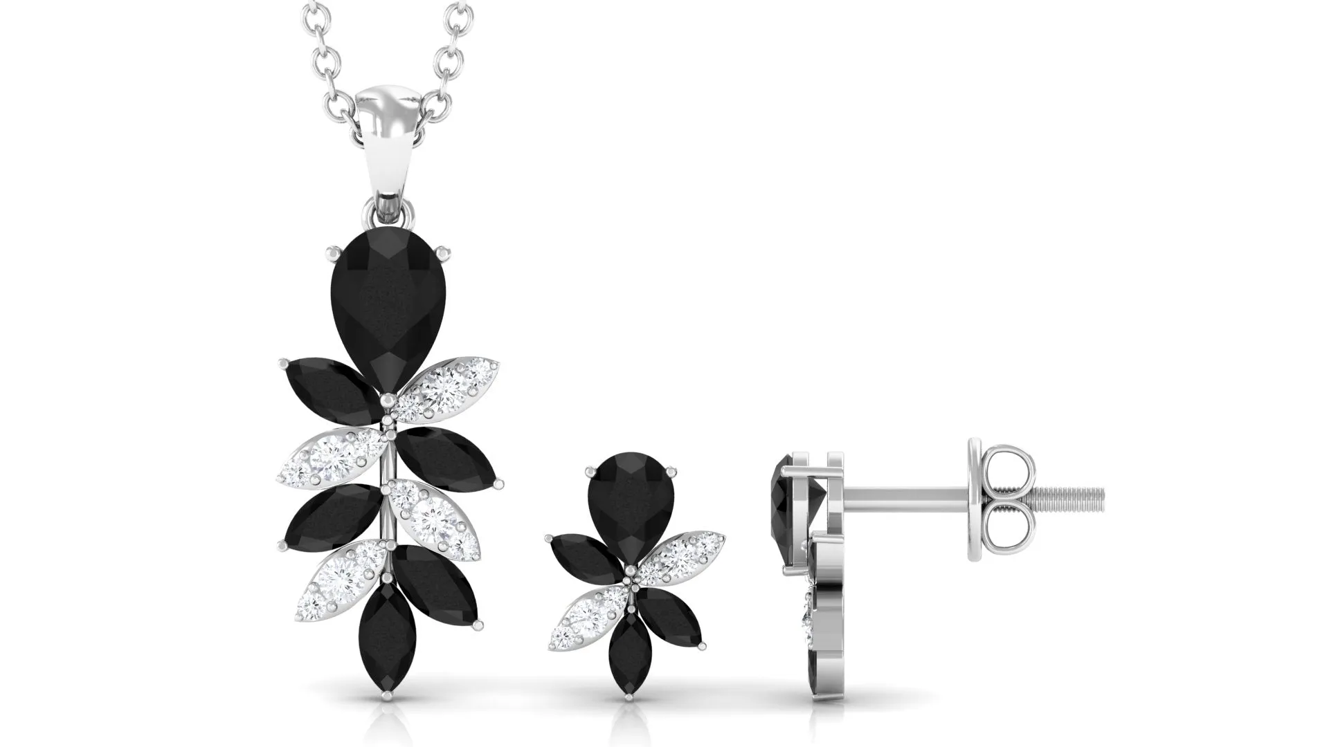2 CT Nature Inspired Black Onyx and Diamond Dangle jewelry Set
