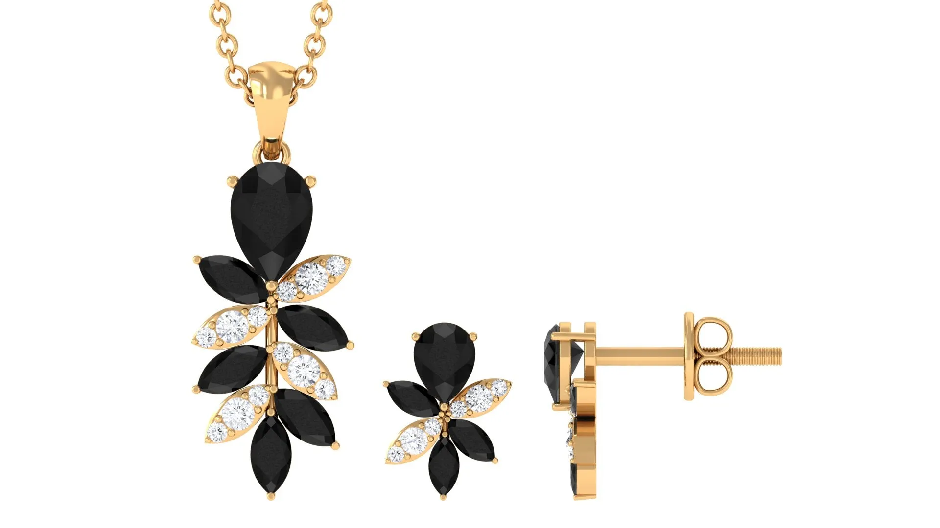 2 CT Nature Inspired Black Onyx and Diamond Dangle jewelry Set
