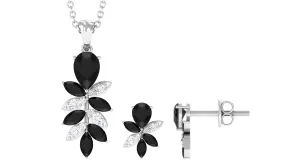 2 CT Nature Inspired Black Onyx and Diamond Dangle jewelry Set