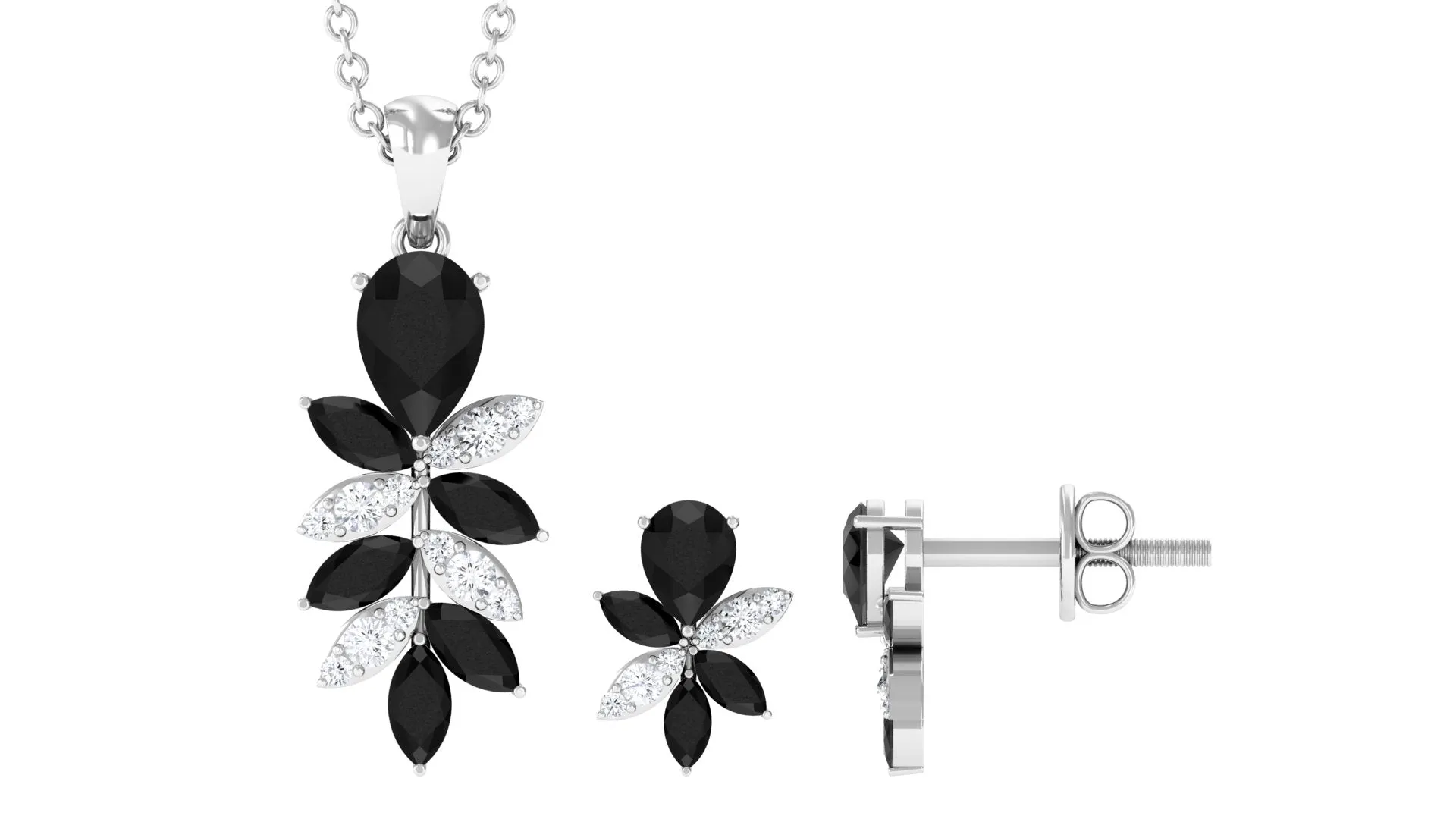 2 CT Nature Inspired Black Onyx and Diamond Dangle jewelry Set