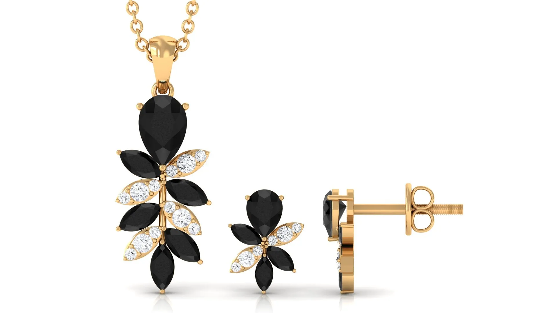2 CT Nature Inspired Black Onyx and Diamond Dangle jewelry Set