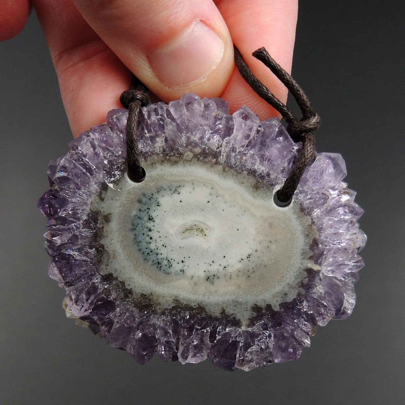 2 Hole Pendant Amethyst Stalactite Flower Pendant Drilled Stalactite Flat Slice Freeform One of a Kind Natural Gemstone Pendant Bead P1610