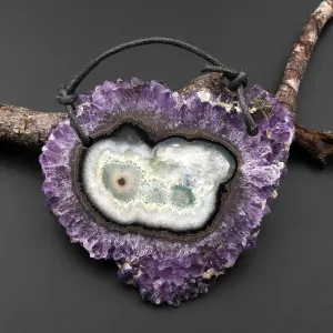 2 Hole Pendant Natural Amethyst Stalactite Flower Pendant Flat Slice Freeform One of a Kind P0113