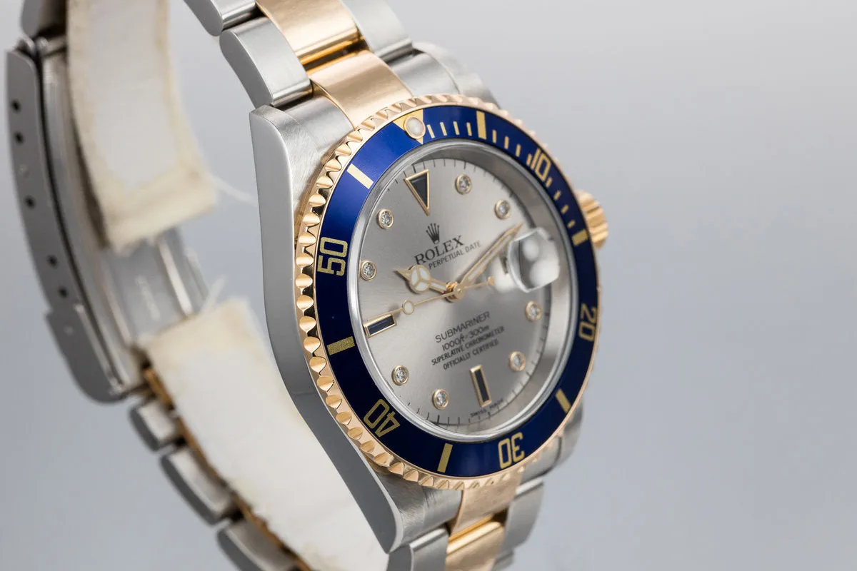 2006 Rolex Two-Tone Submariner 16613 Serti Dial with Box and Papers