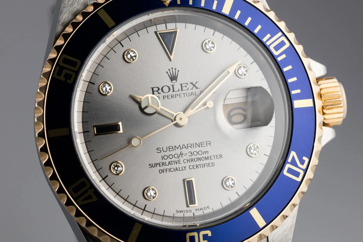 2006 Rolex Two-Tone Submariner 16613 Serti Dial with Box and Papers
