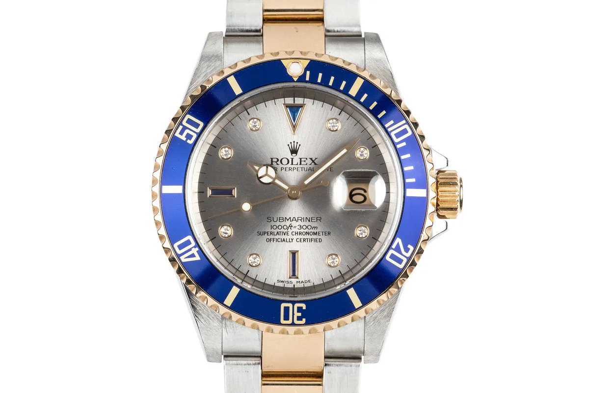 2006 Rolex Two-Tone Submariner 16613 Serti Dial with Box and Papers