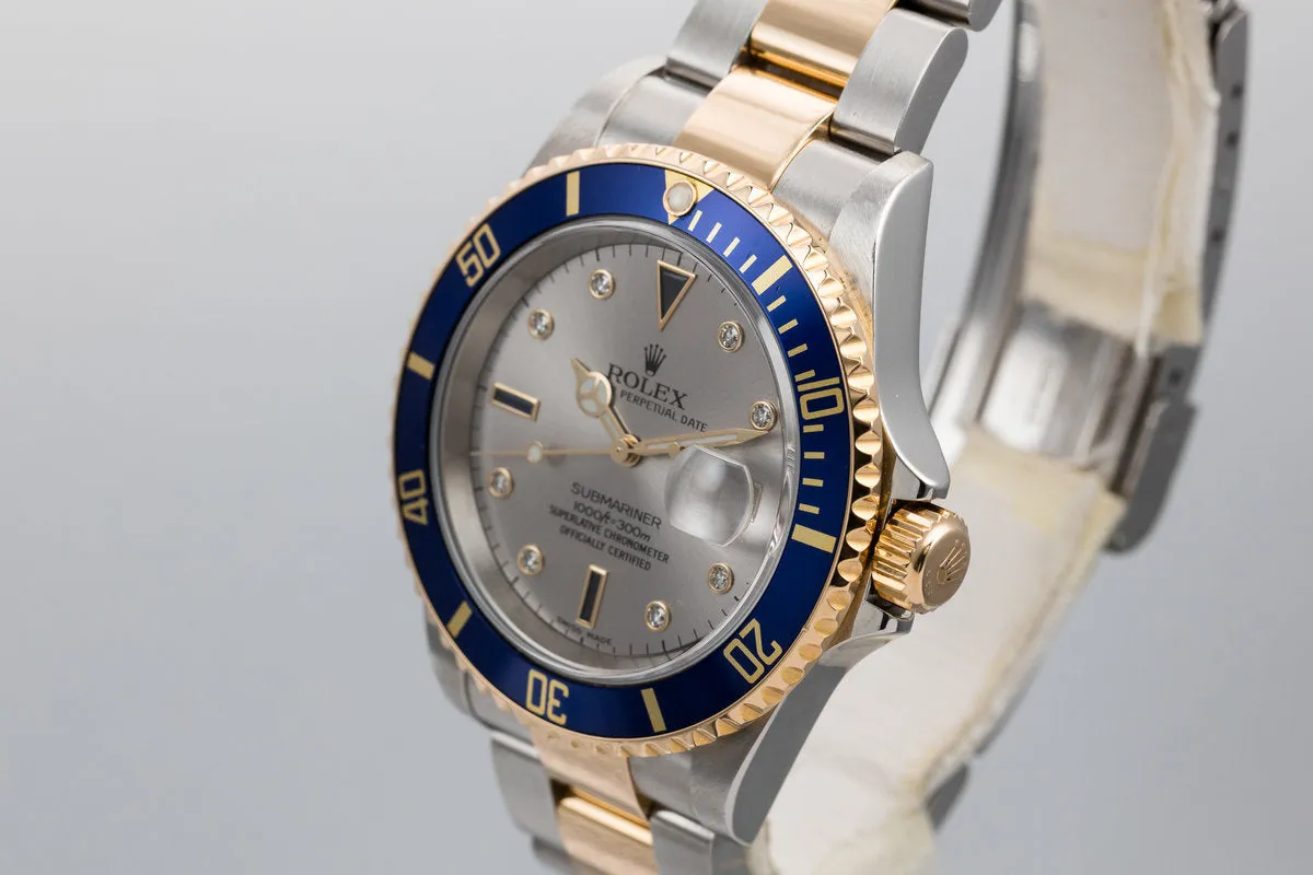 2006 Rolex Two-Tone Submariner 16613 Serti Dial with Box and Papers