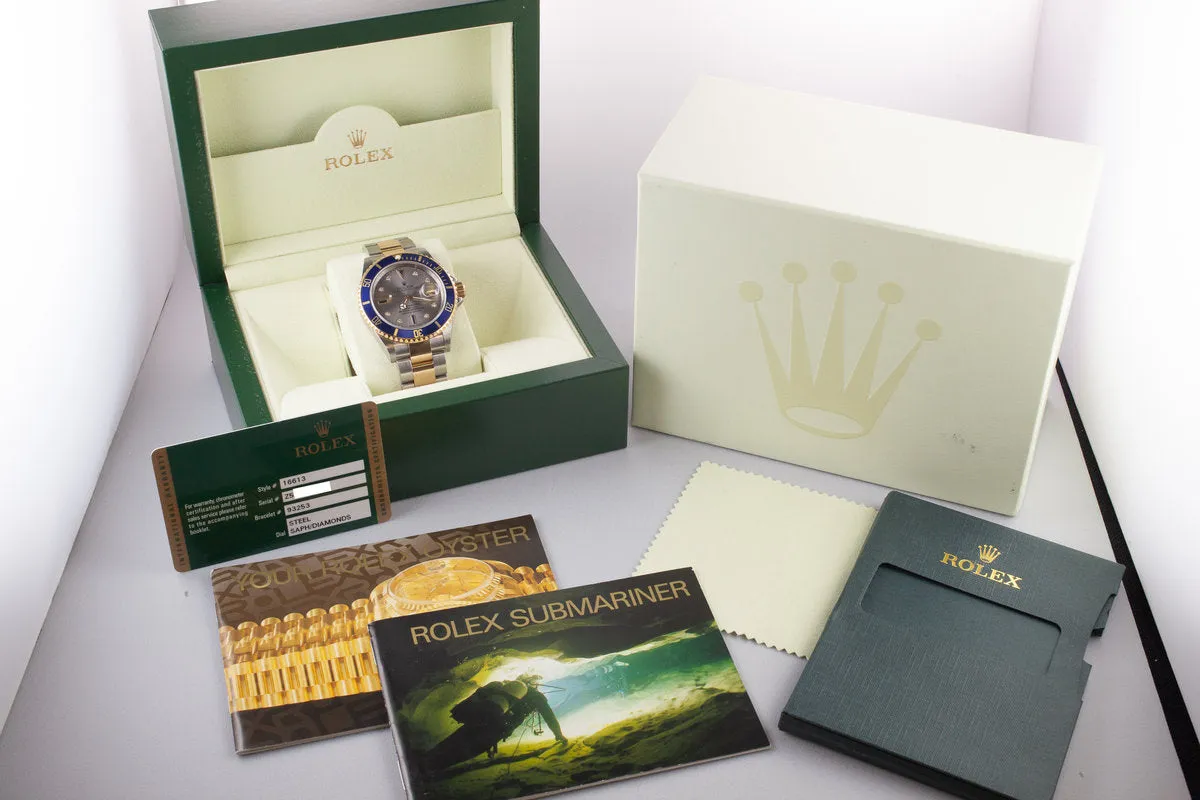 2006 Rolex Two-Tone Submariner 16613 Serti Dial with Box and Papers