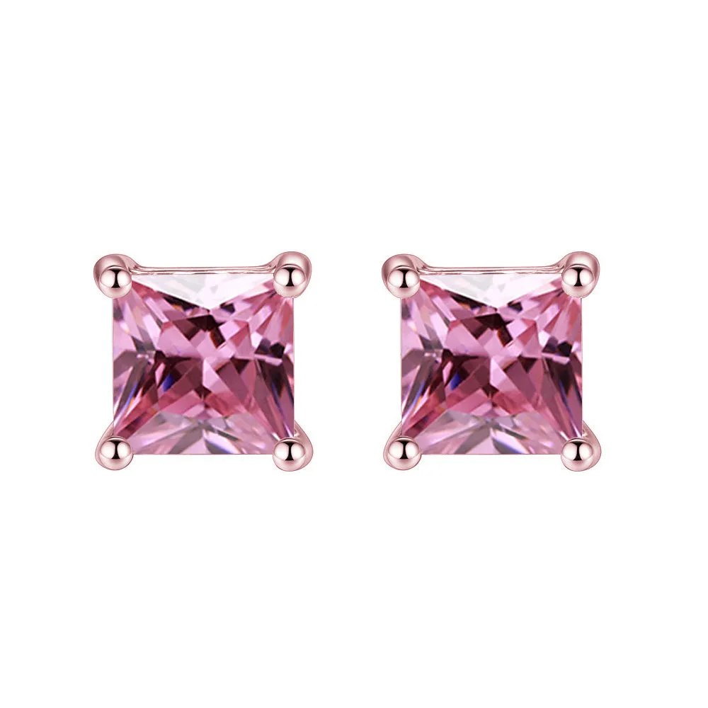 24k Rose Gold Plated 2 Cttw Pink Sapphire Square Stud Earrings
