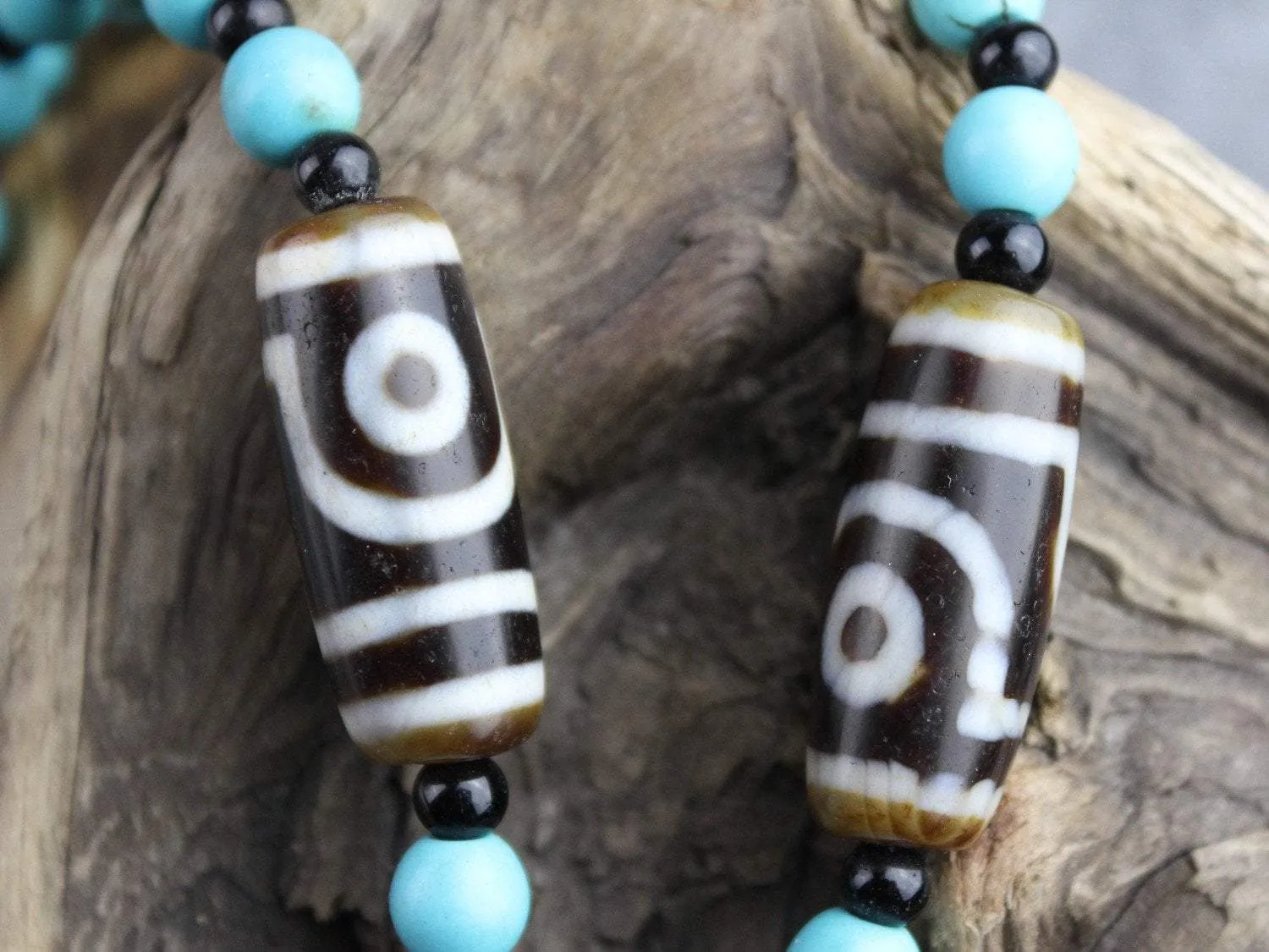 3 Dzi Bead Tibetan Necklace Made in Boudhanath