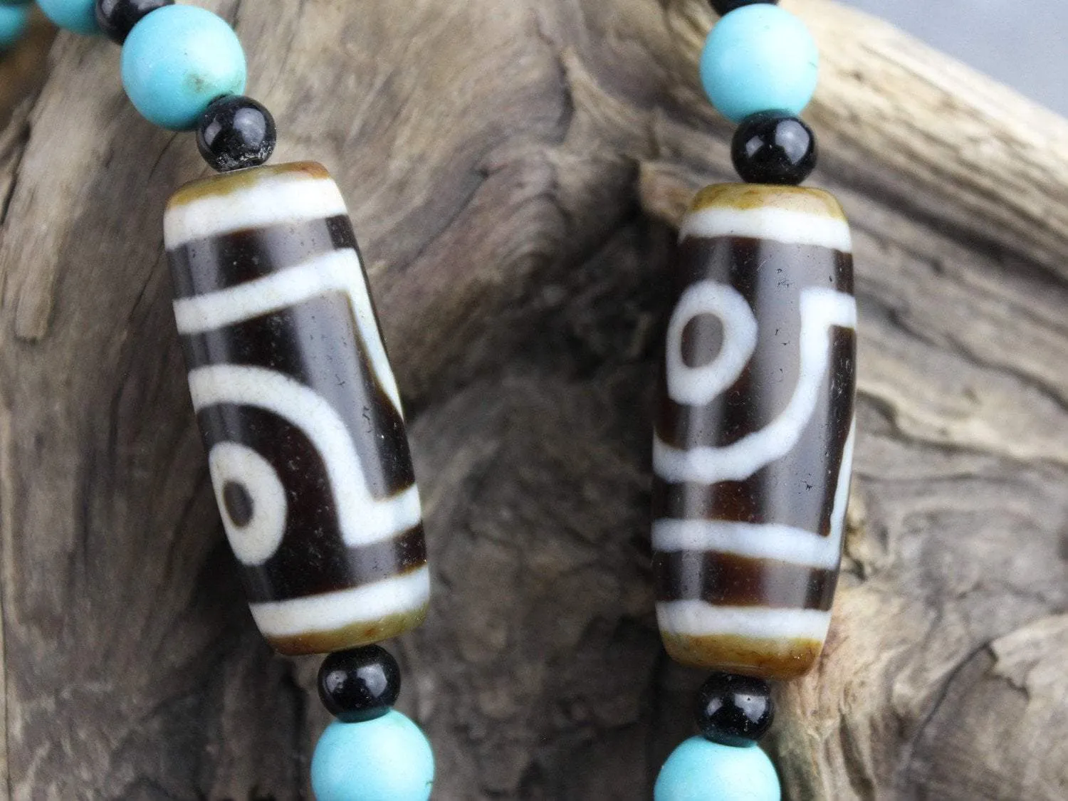 3 Dzi Bead Tibetan Necklace Made in Boudhanath