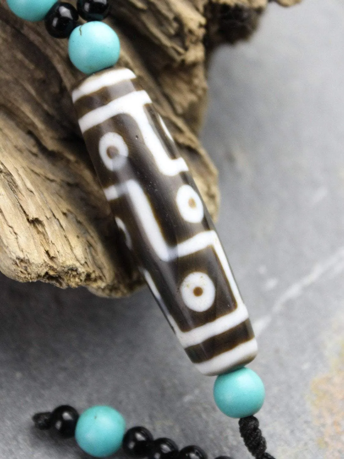3 Dzi Bead Tibetan Necklace Made in Boudhanath
