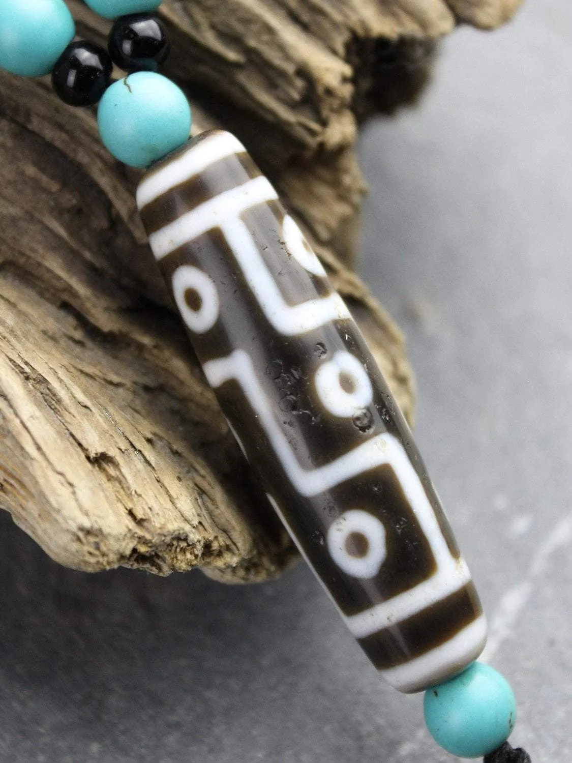 3 Dzi Bead Tibetan Necklace Made in Boudhanath