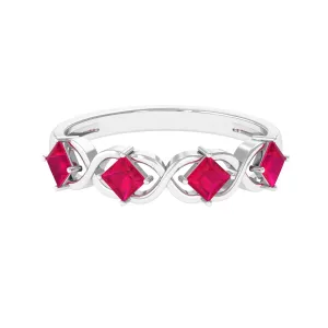 3/4 Carat Ruby Princess Cut Half Eternity Infinity Band Ring