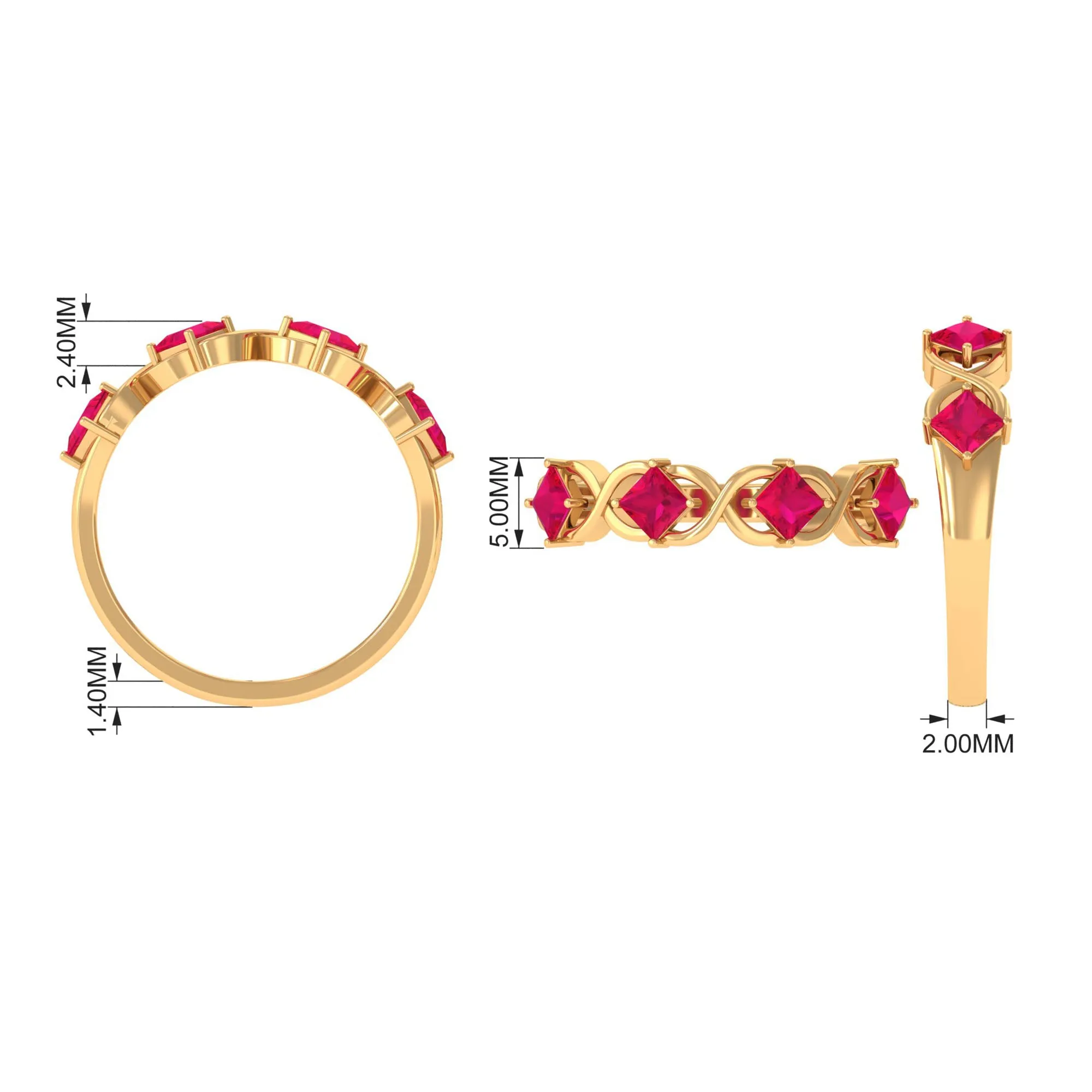 3/4 Carat Ruby Princess Cut Half Eternity Infinity Band Ring