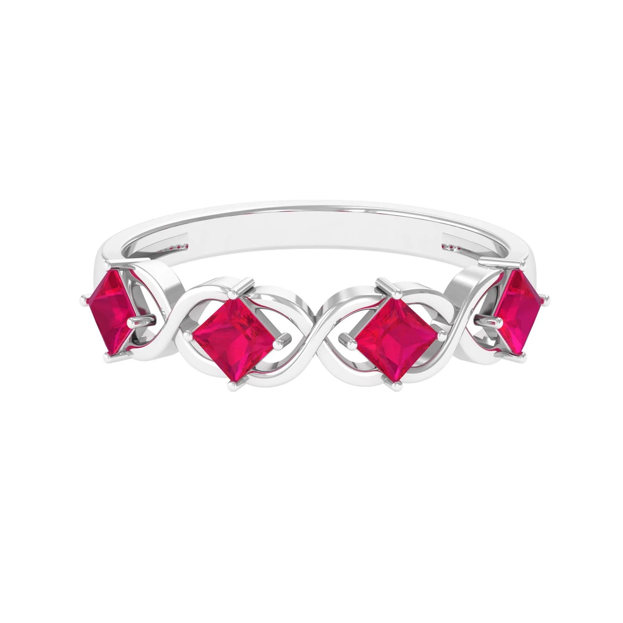 3/4 Carat Ruby Princess Cut Half Eternity Infinity Band Ring