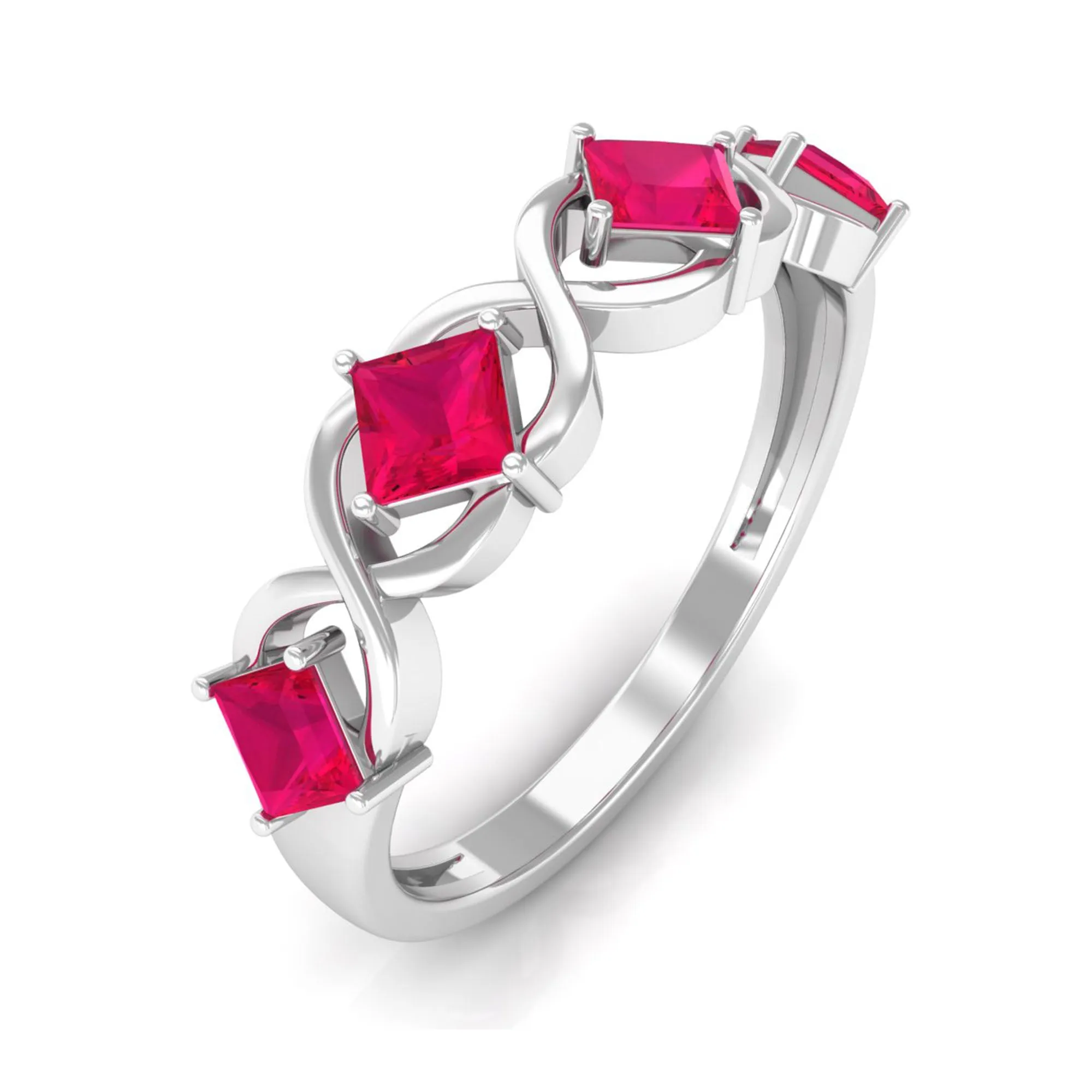 3/4 Carat Ruby Princess Cut Half Eternity Infinity Band Ring