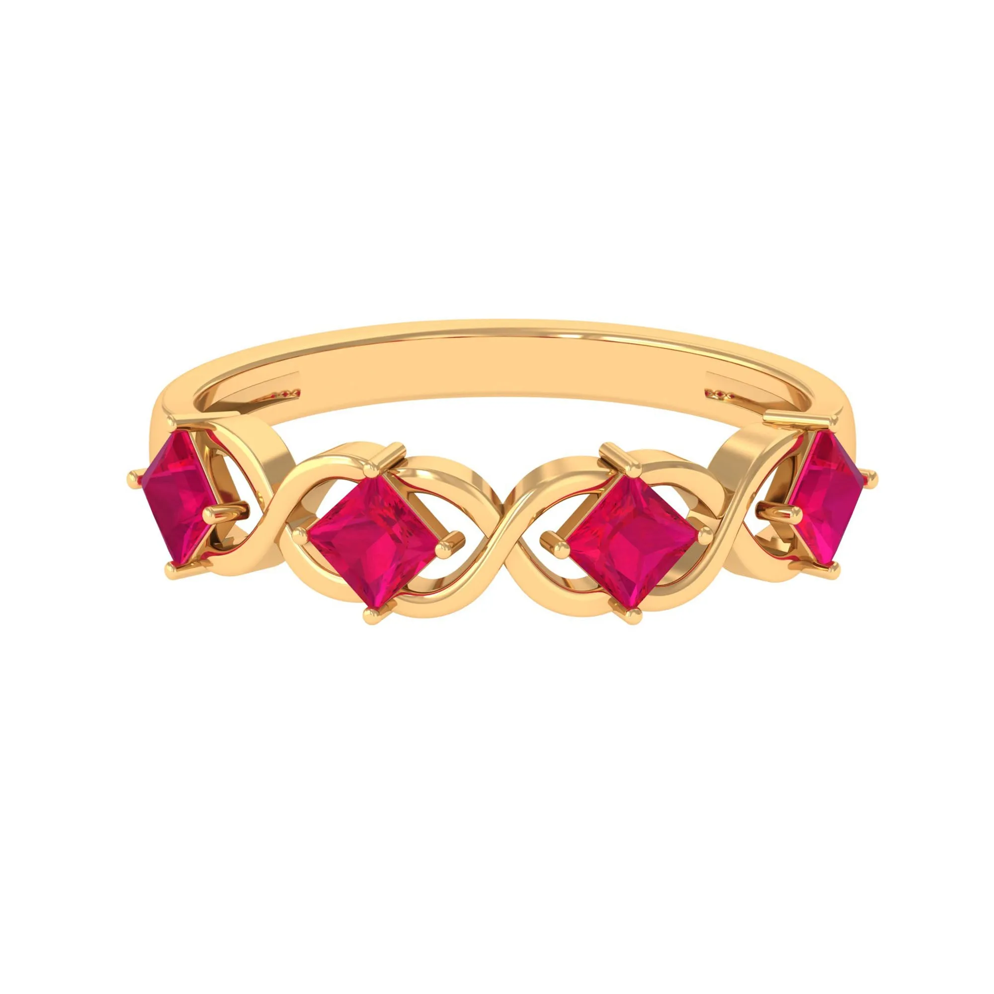 3/4 Carat Ruby Princess Cut Half Eternity Infinity Band Ring