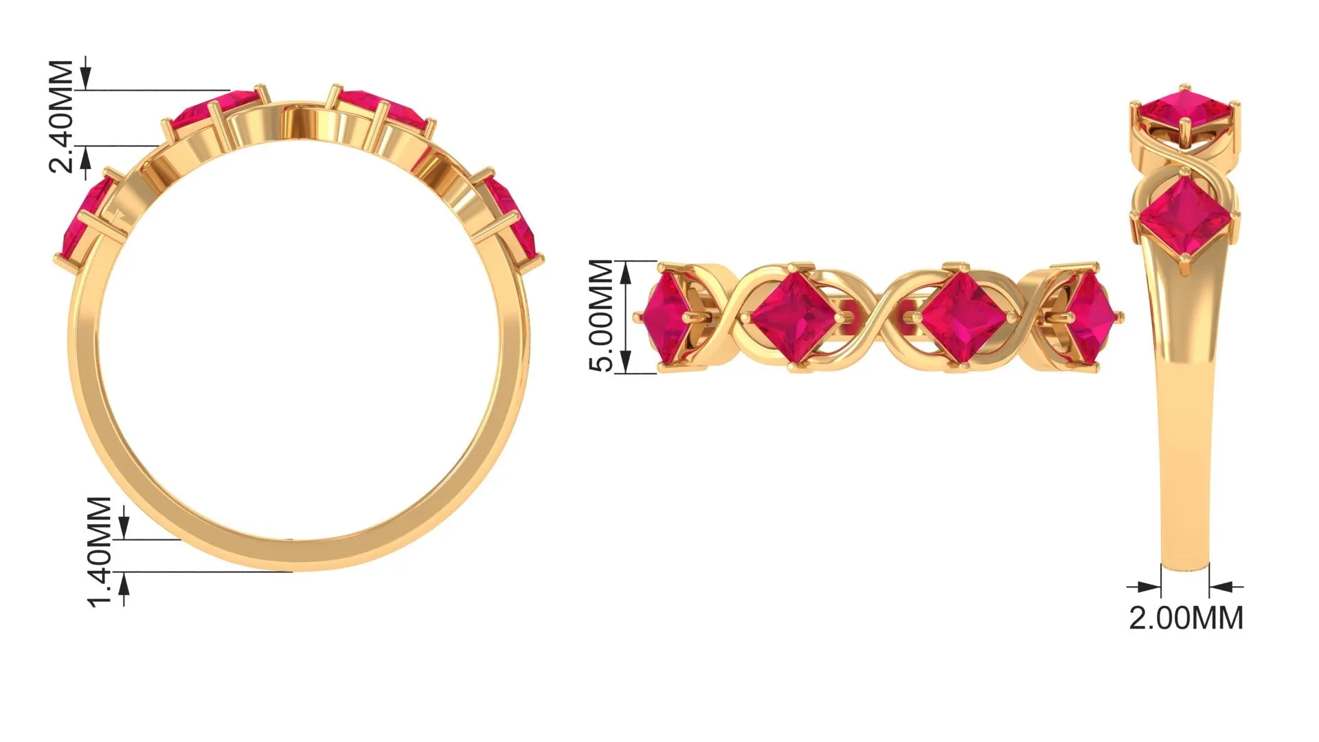 3/4 Carat Ruby Princess Cut Half Eternity Infinity Band Ring