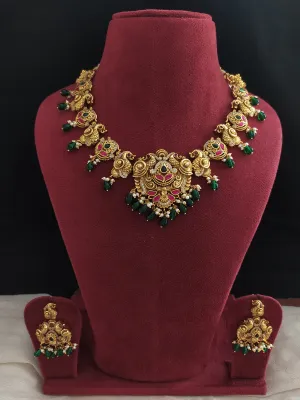 3D Peacock Design Antique Nagas Necklace Set with Kundan Stones