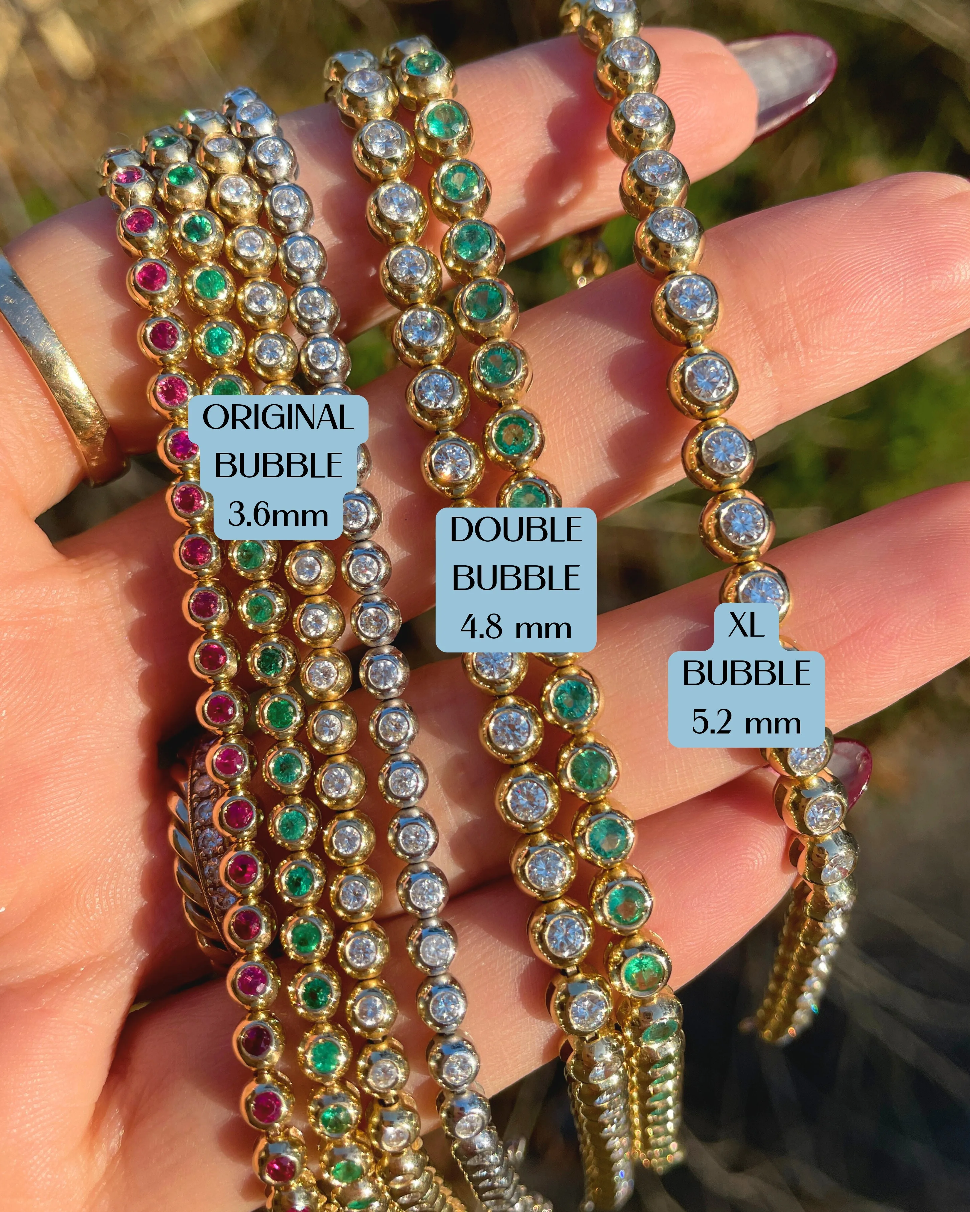 3GOG 14K Double Bubble Bracelet - Emerald, Ruby, or Sapphire - PREORDER DOWNPAYMENT