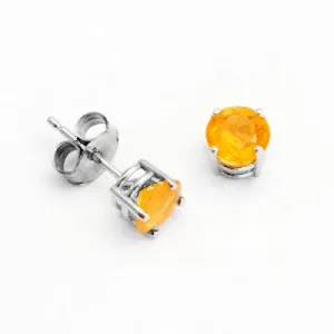 3mm, 4mm or 5mm Round Yellow Mexican Fire Opal Stud Earrings in Sterling Silver