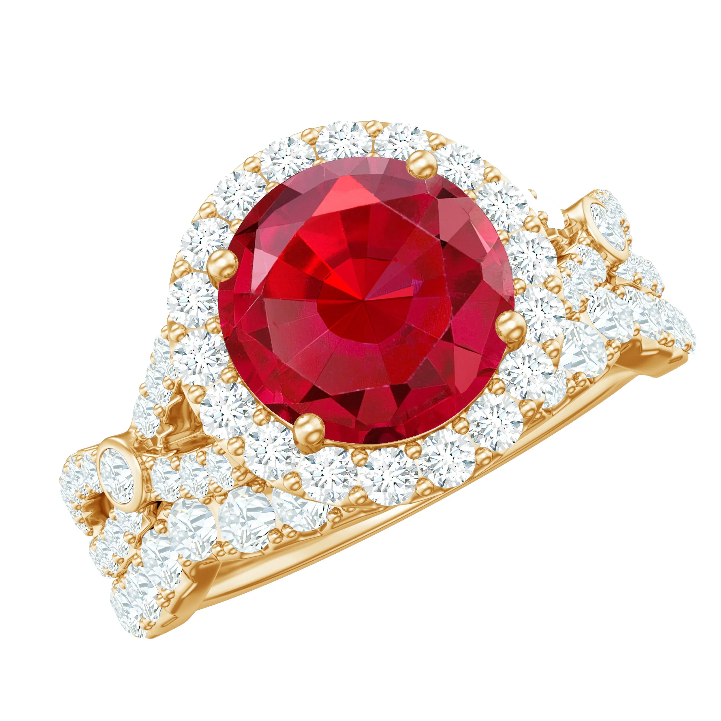 4 CT Created Ruby and Moissanite Crossover Bridal Ring Set