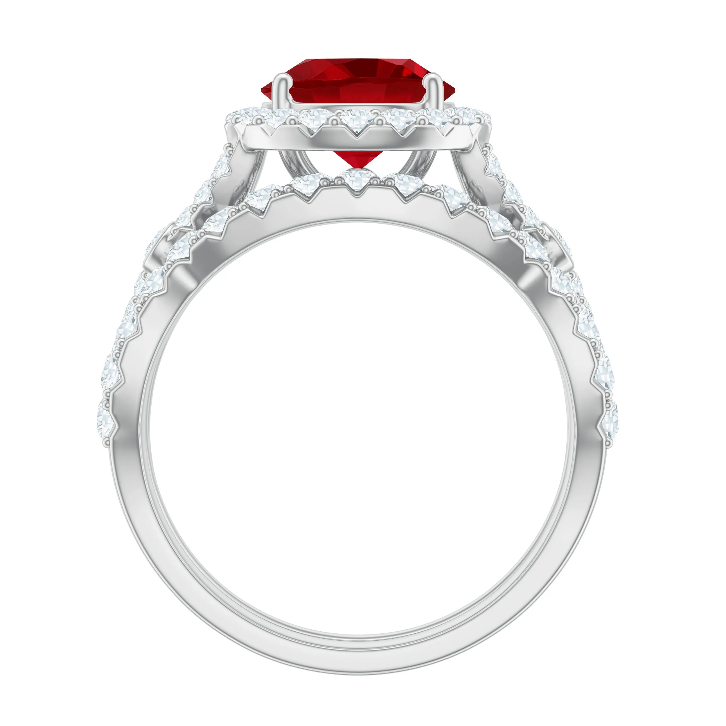 4 CT Created Ruby and Moissanite Crossover Bridal Ring Set